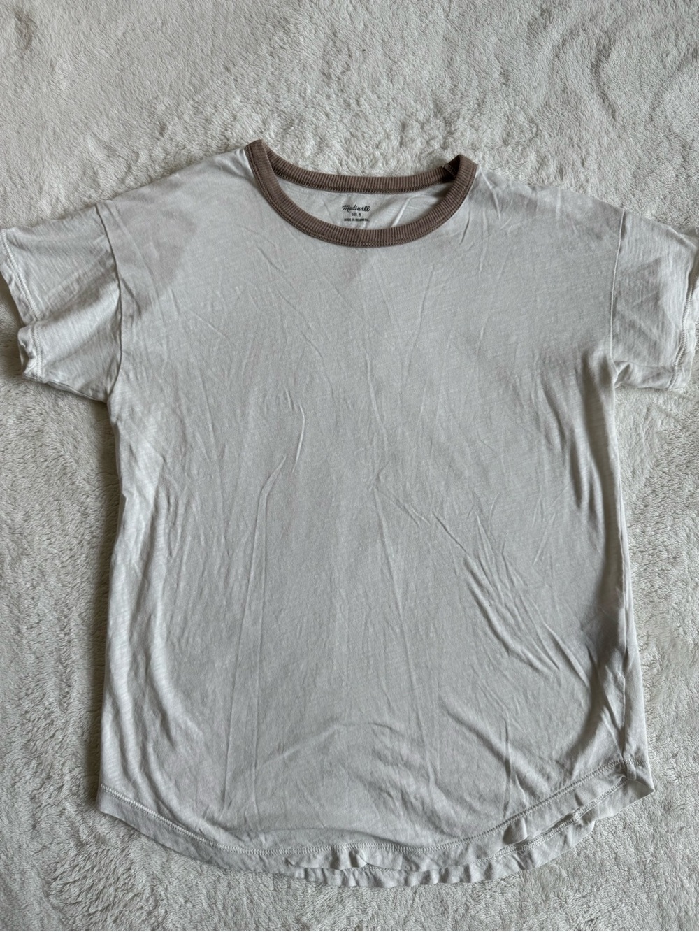 Madewell Whisper Cotton Rib-Crewneck Ringer Tee – Ivory/Brown – Small
